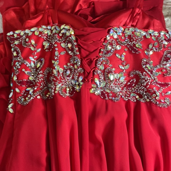 Size 13/14 red formal dress with Rhinestones - Picture 6 of 10